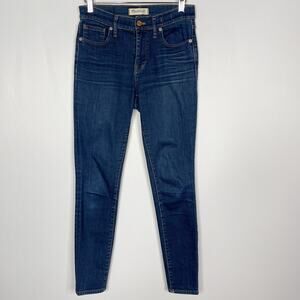 Madewell Womens 26 High Riser Skinny Jeans Dark Wash Whiskered Cotton Blend